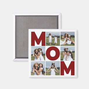 Red & White 6 Photo Collage Mum Magnet