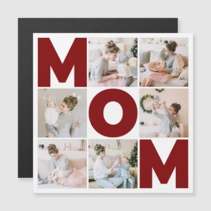 Red & White 6 Photo Collage Mum Magnetic Card