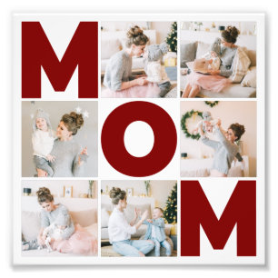 Red & White 6 Photo Collage Mum Photo Enlargement Print