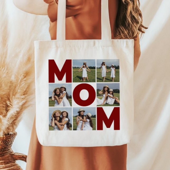 Red & White 6 Photo Collage Mum Tote Bag (Red and White 6 Photo Collage Mom Tote Bag)