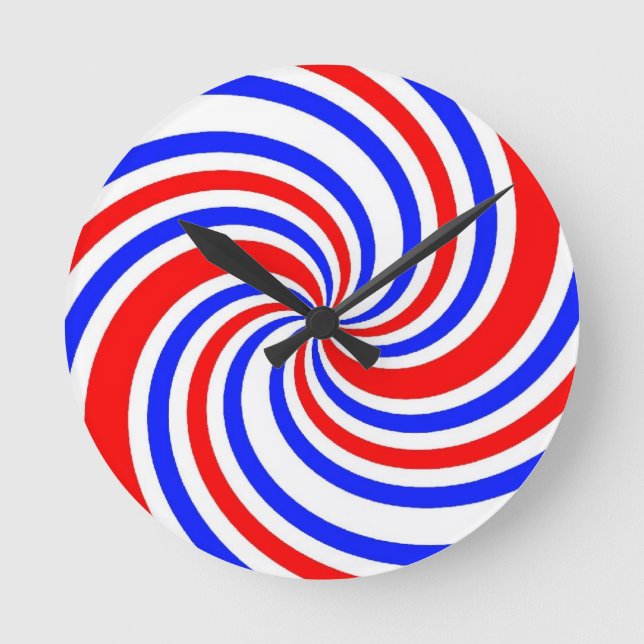 Red, White abd Blue Swirls Round Clock (Front)