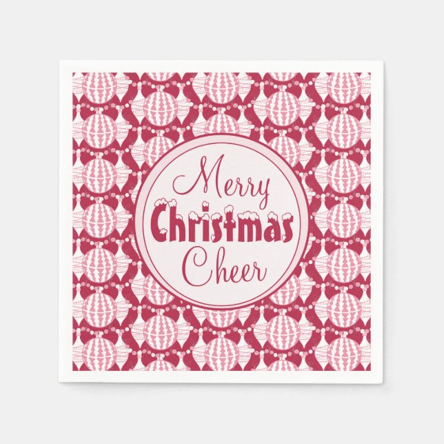 Red & White Abstract Christmas Bulbs w/ Snowy Font Napkin (Front)