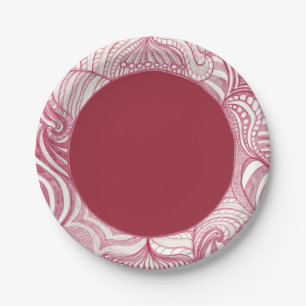 Red White Abstract Drawing Circle Paper Plates