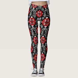 Red White Abstract Pattern Leggings