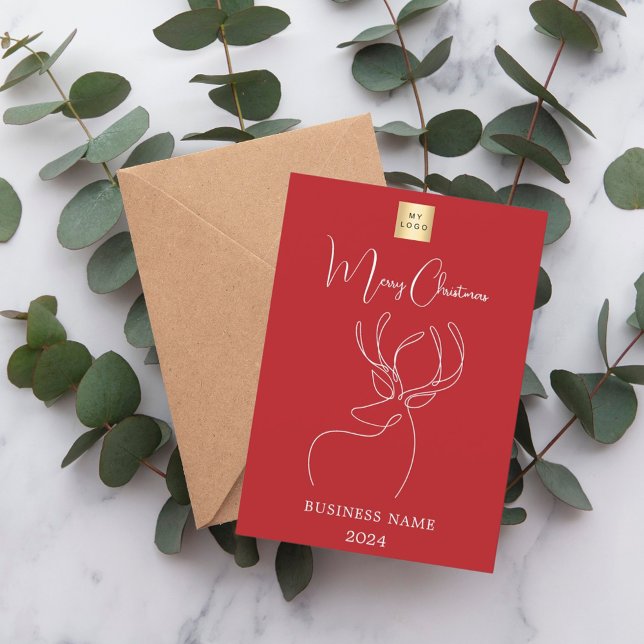 Red white abstract reindeer business Christmas Holiday Card (Creator Uploaded)