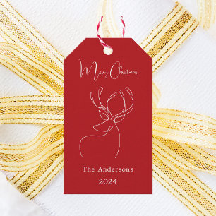 Red white abstract reindeer modern Christmas Gift Tags