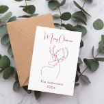 Red white abstract reindeer modern Christmas Holiday Card<br><div class="desc">White background,  and a red abstract one line reindeer.  Personalise and add a name and year. Text: Merry Christmas

Back: add your note and your names.</div>