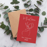 Red white abstract reindeer modern Christmas Holiday Card<br><div class="desc">Red background,  and a white abstract one line reindeer.  Personalise and add a name and year. Text: Merry Christmas. 

Back: add your note and your names.</div>