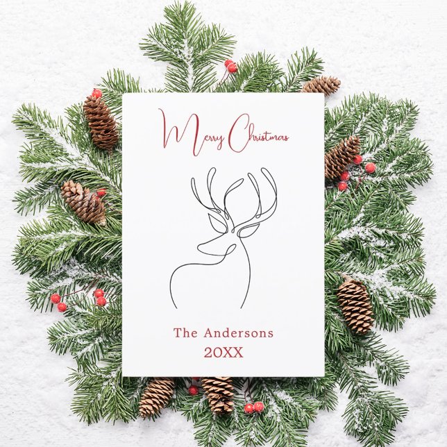 Red white abstract reindeer modern Christmas Holiday Card (Creator Uploaded)