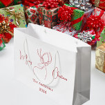 Red white abstract reindeer modern Christmas Large Gift Bag<br><div class="desc">White background,  and a red abstract one line reindeer.  Personalise and add your name. Text; Merry Christmas
Perfect both for gift wrapping and as a Christmas Party favour bag,  goodiebag.</div>