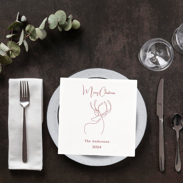 Red white abstract reindeer modern Christmas Napkin (Creator Uploaded)