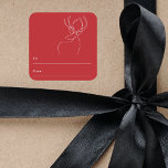 Red white abstract reindeer modern Christmas Square Sticker<br><div class="desc">Red background,  and a white abstract one line reindeer.  A to/from tag.  space for you to write by hand.</div>