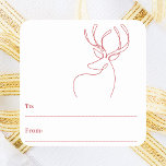Red white abstract reindeer modern Christmas Square Sticker<br><div class="desc">White background,  and a red abstract one line reindeer.  A to/from tag.  space for you to write by hand.</div>