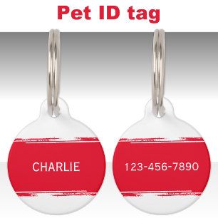 Red white add a name and contact number pet tag