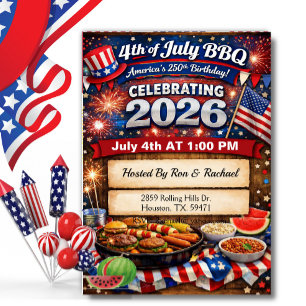 Red White America's 250th 4th Of July BBQ Invitation
