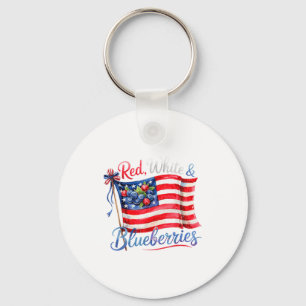 Red White &amp; Blueberries Coquette Flag Bow Men  Key Ring
