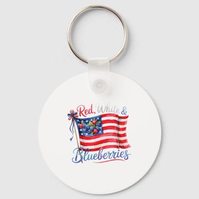 Red White &amp; Blueberries Coquette Flag Bow Men  Key Ring (Front)