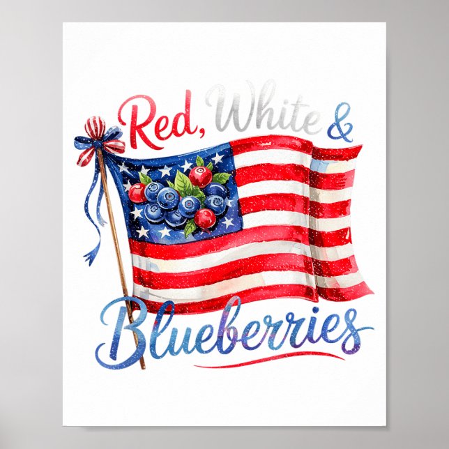 Red White &amp; Blueberries Coquette Flag Bow Men  Poster (Front)