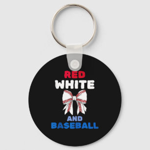 Red white and baseball coquette bow patriotic 4th key ring