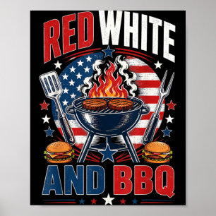 Red White And Bbq 4th Of July Patriotic Bbq Usa Poster