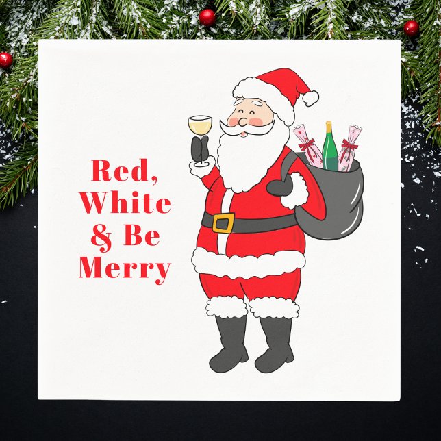Red White and Be Merry Santa Wine  Napkin (Creator Uploaded)