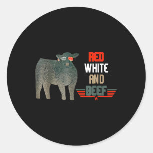 Red White And Beef Vintage Usa Flag 4th Of July Fu Classic Round Sticker