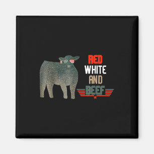 Red White And Beef Vintage Usa Flag 4th Of July Fu Magnet