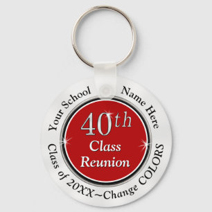 Red, White and Black 40th Class Reunion Ideas Key Ring