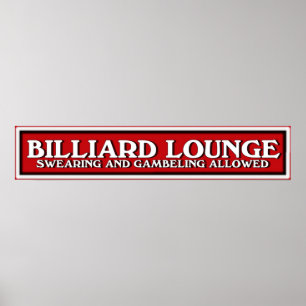 red white and black Billiard Lounge sign