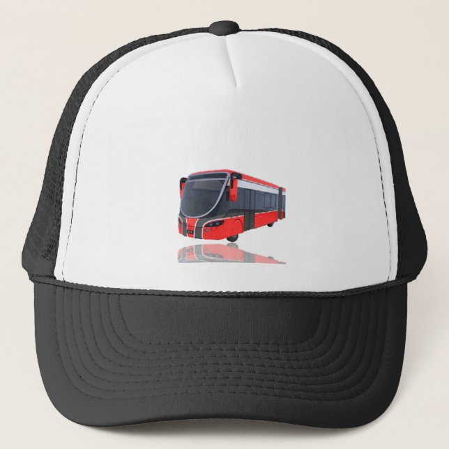 Red White and Black Bus on White Trucker Hat (Front)