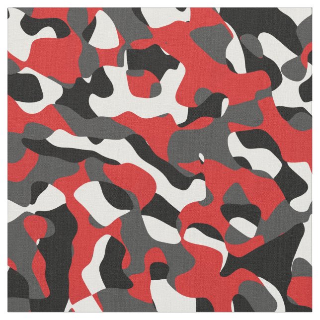 Red White and Black Camouflage Print Pattern Fabric (Close Up)