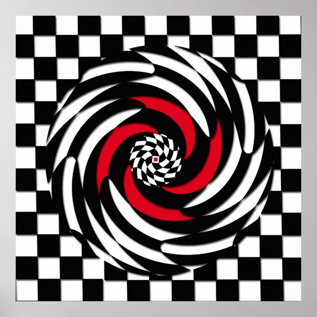 Red, White and Black Chequered Vortex Print (Front)