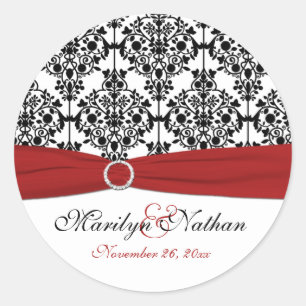 Red, White, and Black Damask 1.5" Round Sticker