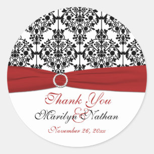 Red, White, and Black Damask 3" Round Sticker