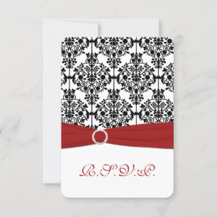 Red, White and Black Damask Reply Card 2