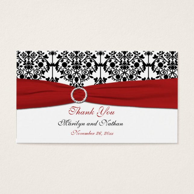 Red, White and Black Damask Wedding Favour Tag (Front)