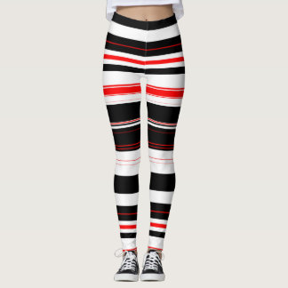 Red White and Black Horizontal Stripes Leggings