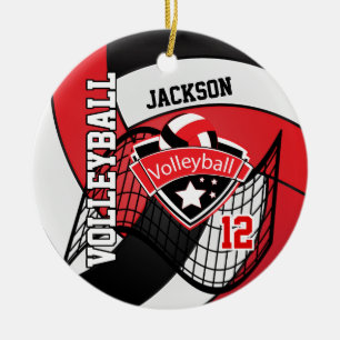 Red, White and Black Logo Volleyball Ceramic Ornam Tree Decoration