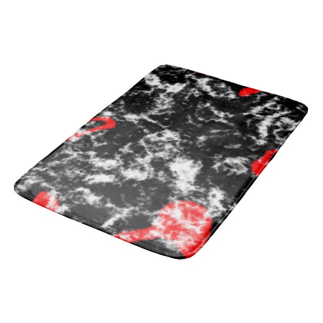 Red, White and Black Marble Abstract Bath Mat (Angled)