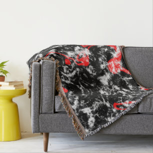 Red, White and Black Marble Abstract Throw Blanket