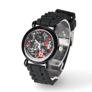 Red, White and Black Marble Abstract Watch