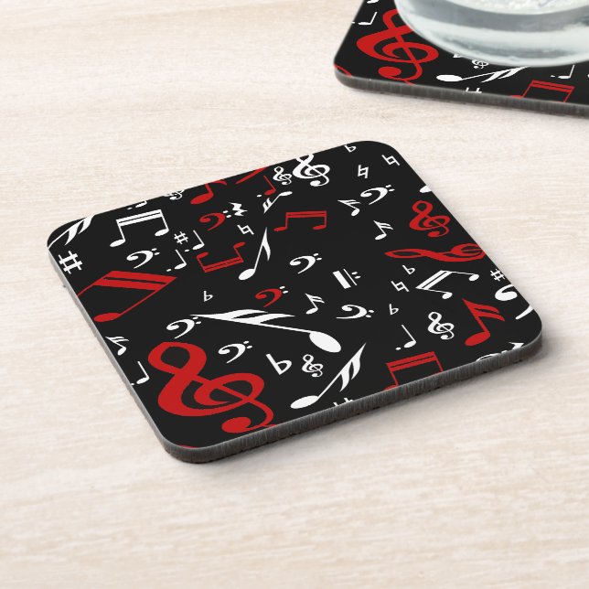 Red White and Black Musical Notes Coaster (Left Side)