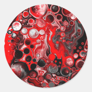 Red White and Black Pour Painting Effect Fluid Art Classic Round Sticker
