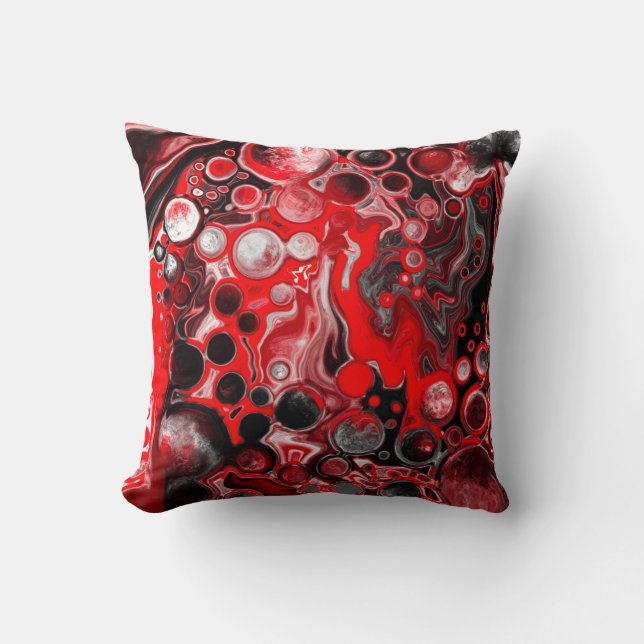 Red White and Black Pour Painting Effect Fluid Art Cushion (Front)