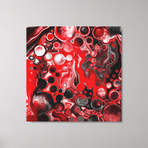 Red, White and Black Pour Painting Fluid Art Canvas Print