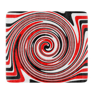 Red white and black psychedelic design cutting board