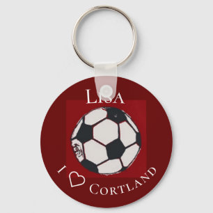 Red white and black soccer personalised key ring