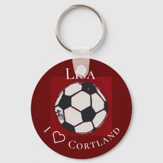 Red white and black soccer personalised key ring