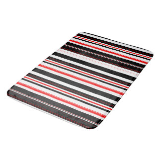Red white and Black Stripes  Bath Mat