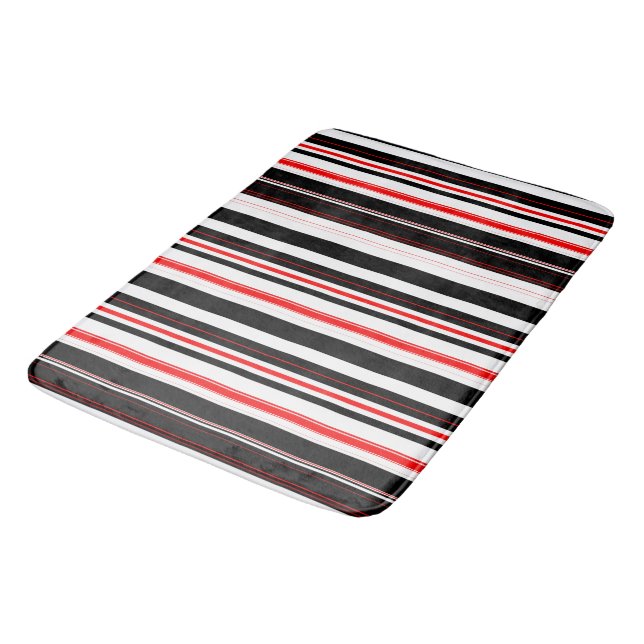 Red white and Black Stripes  Bath Mat (Angled)